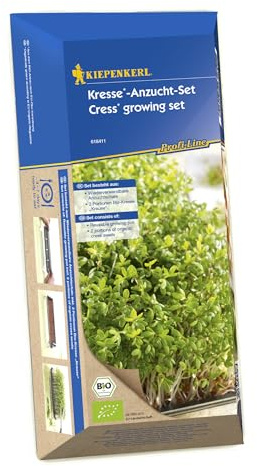Kiepenkerl BIO Kresse Anzucht-Set 618411, Kräutersaat | Schnelle Ernte in 4–7 Tagen, für Küche & Fensterbank, ganzjährig anbaubar, inkl, Anzuchtschale & Gitter
