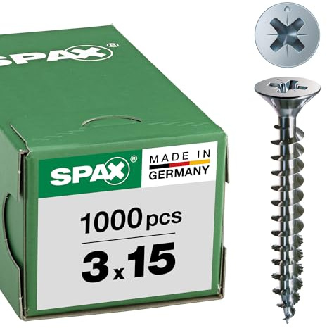 SPAX Universalschraube, 3,0 x 15 mm, 1000 Stück, Kreuzschlitz Z1, Kleiner Senkkopf (Ø 5mm), Vollgewinde, WIROX, 0321010300155