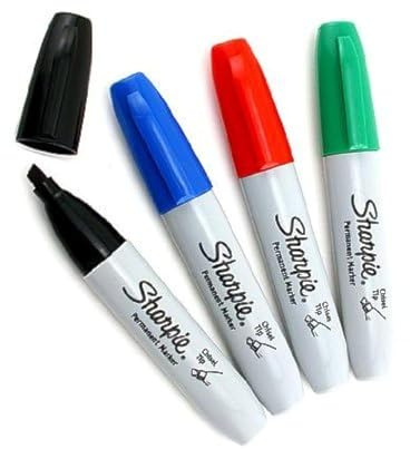 Sharpie Permanent Marker, Chisel Tip, Black, Blue, Red, Green, 1 of Each Color