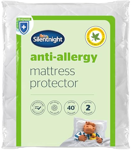 Silentnight Protector de colchón antialérgico, funda de colchón con faldón ajustado que protege contra las bacterias y los ácaros del polvo, cómodo y lavable a máquina, tamaño superking