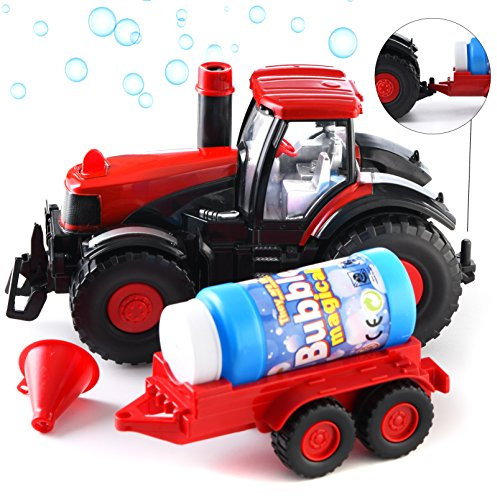 Prextex Bump & Go Bubble Blowing Tractor Toy for Toddlers - Fun Farm Playset with Outdoor Games, Bubble Lawn Mower with Lights, Sounds, and Action, Ideal for Kids Age 2-5, Bubble Solution Included