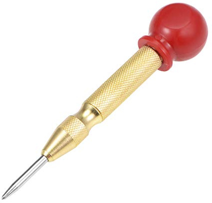 sourcing map Automatic Center Hole Punch Spring Loaded 5 inch Adjustable Impact Hand Tool for Metal Wood Plastic, Cr-V Steel with Brass Case