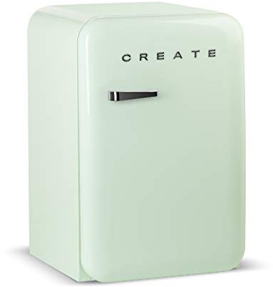 CREATE / RETRO FRIDGE 83.5 SILVER/Kühlschrank in Pastellgrün, Griff Silber / 98W, niedriger Verbrauch, 2 Ablagen, Temperaturregler, Flaschenhalter, 56x54x84cm