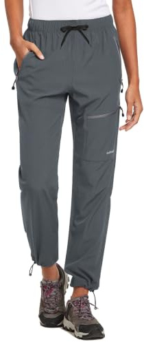 BALEAF Women's Hiking Pants Quick Dry Water Resistant Lightweight Joggers Pant for All Seasons Elastic Waist Deep Gray Size XL, Capri