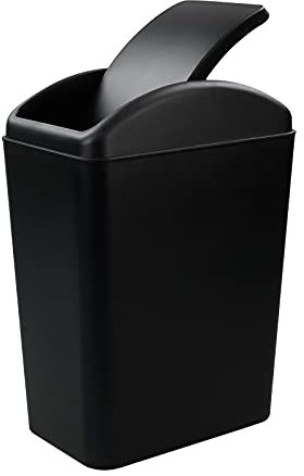 Xowine 15 L Small Swing Top Kitchen Waste Bin, Plastic Trash Bin with Lid, Black