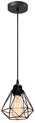 iDEGU Lampada a Sospensione Industriale, 16CM Lampadario Vintage in Metallo E27, Design Gabbia Retrò Nero per Camera da Letto, Cucina, Soggiorno