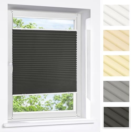 Victoria M. Praktica Plissee ohne Bohren, zum Klemmen Sichtschutz Fenster, Sonnenschutz, Polyesterstoff, 65 x 120 cm, Anthrazit