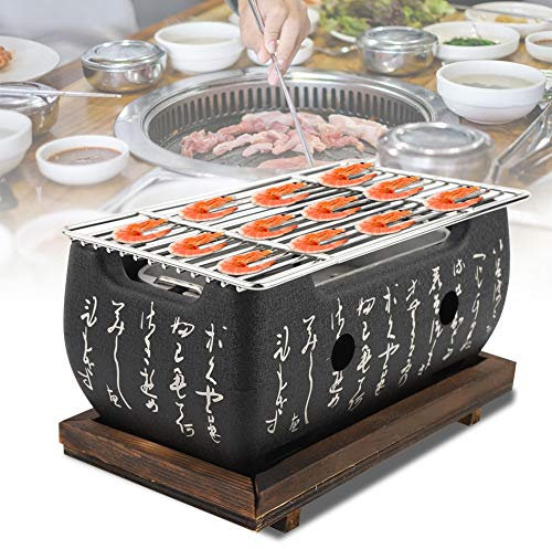 Barbecue au Charbon de Bois, Four rectangulaire Cuisine Japonaise cuisinière au Charbon de Bois de Table Grill Barbecue poêle à Alcool Barbecue Portable avec Grillage grillagé et Base en Bois