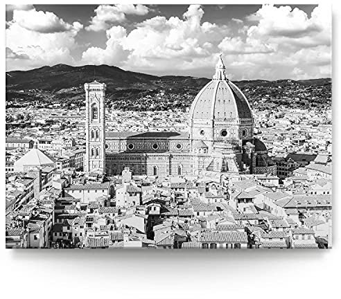 BilderKing Wandbild Florenz Kathedrale schwarz-weiß - 200cm x 150cm Leinwand auf 4cm Keilrahmen