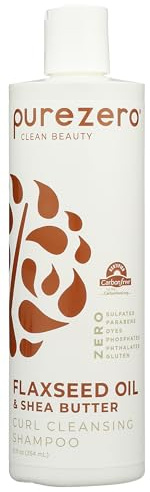 Purezero Flaxseed Oil & Shea Butter Shampoo - Curl Care - For Curly Hair Detangle & Defrizz - Great For Color Treated Hair 12 oz