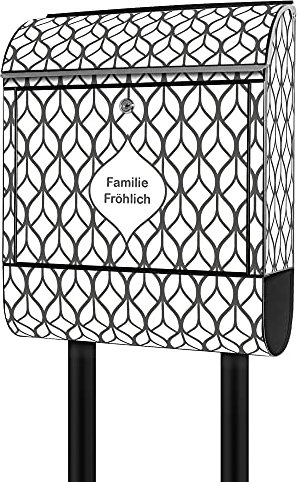 banjado® Briefkasten mit Standfuß personalisierbar Motiv Bucheckern - Stand Briefkasten mit Zeitungsfach pulverbeschichtet aus Stahl schwarz - Postkasten A4 Einwurf inkl. 2 Schlüssel