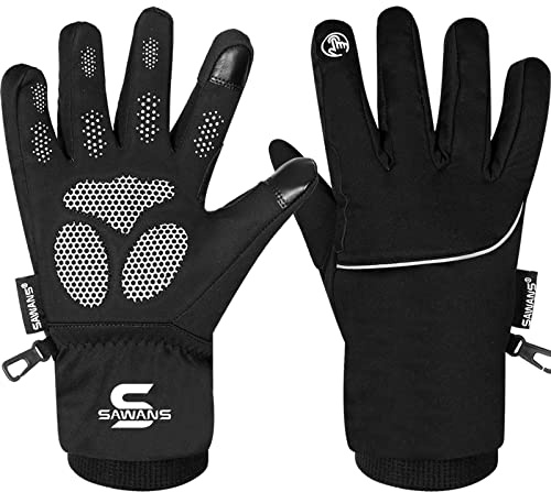 SAWANS Vattentäta och vindtäta termiska vinterhandskar Thinsulate TouchScreen Skidor, MTB, halkskydd, cykling, snowboard, vadderade handflator, mountainbike, vantar män, kvinnor, som kör (svart, L)