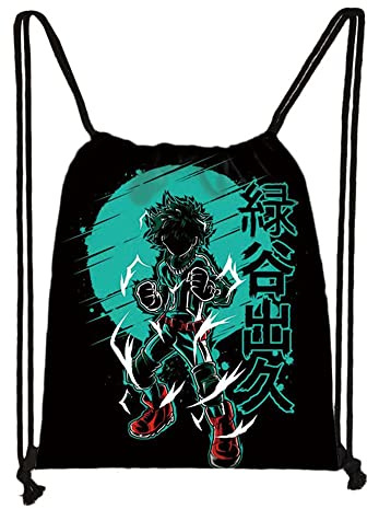 My Hero Academia - Mochila de lona estampada con cordón para deportes, gimnasio, viajes, bolsa de almacenamiento escolar para niños, niñas y adolescentes