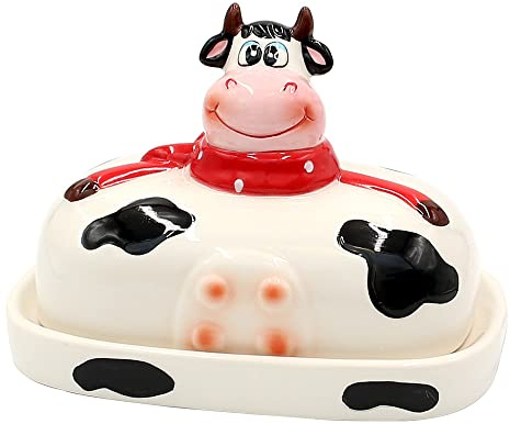 Keramik Butterdose / Butterbehälter in weiß - Kuh - Größe L/B/H: ca. 17 x 11,5 x 14 cm