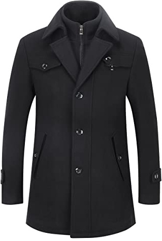 YOUTHUP Hombres Abrigo de Lana Invierno Regular Fit Trenca Gabardina para Hombre, Negro, M