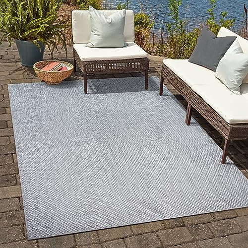 SANAT Melissa Outdoor Teppich Wetterfest - Balkon Wasserabweisend - für Innen und Außenbereich, Terrasse, Garten, Wohnzimmer oder Küche - Hell Grau, 120x170 cm