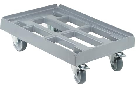 Transportroller für Kisten 60 x 40 cm mit 2 Bockrollen und 2 Bremsen in grau