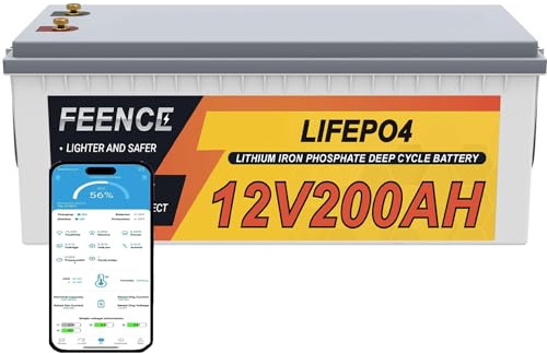 Feence 12 V 200 Ah Plus LiFePO4-litiumbatteri, med 200 A BMS, 15 000 cykler, djupcykler, ersättning för AGM-gelbatterier för husbil, husvagn, båt, solcellspaneler, bilbatteri