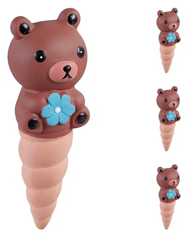 Relaxdays Tonkegel Bewässerung, 4er Set, je 100 ml, Gießhilfe für Zimmerpflanzen, Bären-Motiv, Bewässerungsstecker, bunt