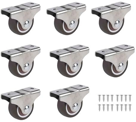 Mini rotelle silenziose con cuscinetti a sfera, con viti, piastra fissa in metallo, gomma TPE, a basso profilo, per mobili, cassetti, carrelli dei giocattoli (3,2 cm, 8)