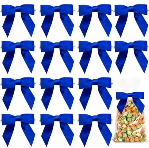 Dortrue 50 Stück 6,3 cm blaue Schleifen zum Verpacken von Geschenken, vorgefertigte Satin-Schleifen, zum Basteln, Nähen, Scrapbooking, Hochzeit, Geburtstag, Weihnachten und Ostern, Festival,