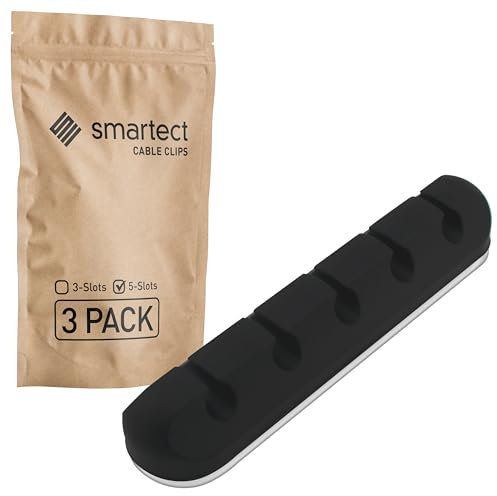 smartect Kabelhalter selbstklebend 5-Slots in Schwarz [3 Stück] Kabelwandklemmen zum fixieren von USB-, Strom- und Ladekabeln, Kabelclips für Kabelmanagement am Schreibtisch