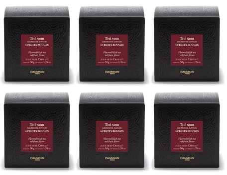 Dammann Frères - Lot de 6 - Thé Noir 4 Fruits Rouges - Boîte de 25 Sachets Cristal