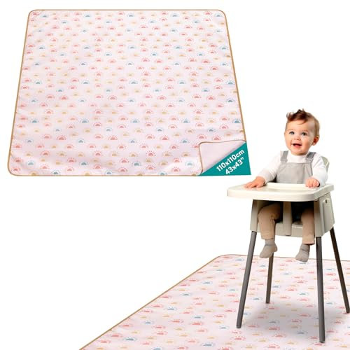 Navaris Baby Floor Mat - Splash Mat for Under Highchair - Waterproof, Non-Slip & Washable High Chair Mats for Kids - Ideal for Food, Outdoor Messy Play & Weaning - Sun Design