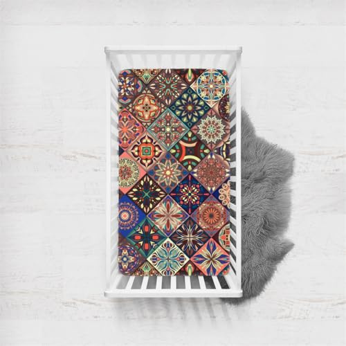 Odot Spannbettlaken für Kinderbett, Kinderwagen Matratzenbezug, Weiche Babybett Spannbetttuch Spannbettlaken, Perfekte Passform Durch Rundum-Gummizug (140x70cm,Boho-Plaid 6)