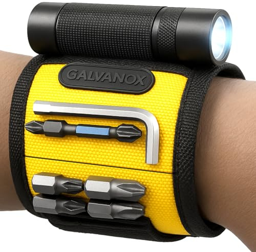 GALVANOX Magnetisches Armband mit freihändiger Arbeitsleuchte (3-Modi) zum Halten von Schrauben, Nägeln und Bohrern, langlebiges Nylon mit leistungsstarken Magneten – Werkzeuggeschenk für Männer