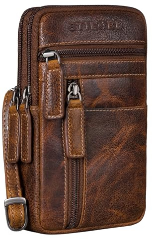STILORD Asher Leder Brustbeutel Herren Vintage Gürteltasche Crossbody Bag Handytasche zum Umhängen Kleine Brusttasche stylish für Handy Pass Reisebörse Männer Echtleder Farbe:luino - braun