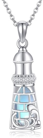 DAYLINLOVE Leuchtturm Halskette 925 Sterling Silber Leuchtturm Mondstein Anhänger Leuchtturm Schmuck Geschenk für Frauen