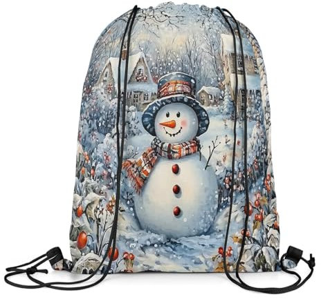 Rucksack Mit Kordelzug Frohe Weihnachten Süße Schneemann Schnee Landschaft Gymnastikbeutel Mädchen Turnbeutel Damen Stoffbeutel Mit Kordelzug, Für Yoga, Strand, 36x42cm