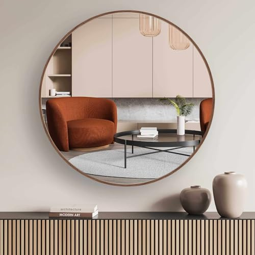 nielsen HOME Rundspiegel, Ø 80 cm, Aluminium, Walnuss, Wandspiegel für alle Wohnbereiche, Jaron 80 cm