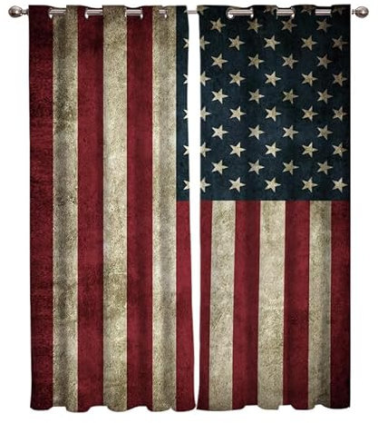 Rptidmv Vorhänge mit Ösen 2er Set Amerikanische Flagge Modern Blickdichte Vorhang Thermovorhang Kälteschutz Verdunklungsvorhänge für Wohnzimmer Schlafzimmer Kinderzimmer 140 x 175 cm (BxH)