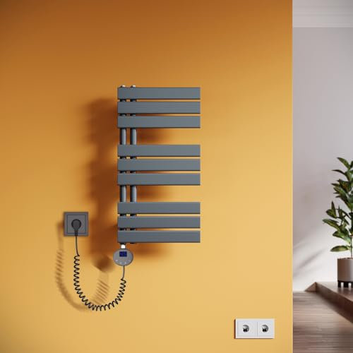 SUNXURY Scaldasalviette elettrico da bagno, 762 x 400 mm, con termostato, scaldasalviette dritto, con asta riscaldante antracite, 400 W