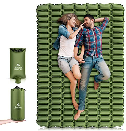 HIKENTURE Isomatte Camping 2 Personen, Doppel Isomatte Ultraleicht, Aufblasbare Luftmatratze Kleines Packmaß mit Pumpsack, Kompakte Schlafmatte, Campingmatte für Outdoor, Wandern, Strand - Green