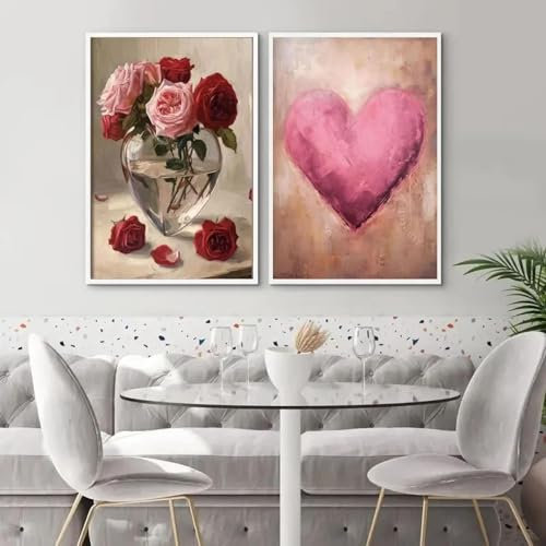 HTRYwerdf Abstrakt Vintage romantisch schön rosa Poster mit gedruckter Wand Bilderdruck Gemälde minimalistisch Ölgemälde Bilder Wohnzimmer Schlafzimmer Dekoration 40x60cmx2 Kein Rahmen