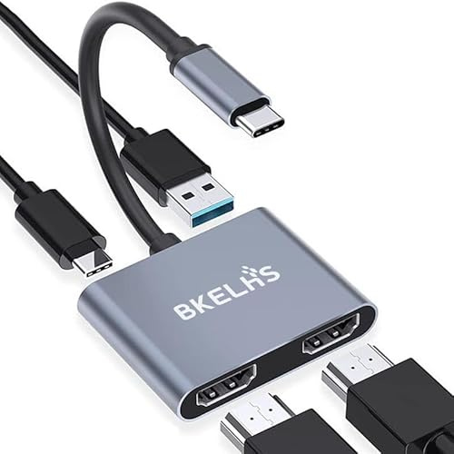 USB C to Dual HDMI Adapter 4K 60Hz, Type C to HDMI Splitter for 2 Monitors, 4 in 1 USB C Hub 2 HDMI, USB 3.0, 100W PD, Two Screen Dongle Extended Display for MacBook Air/Pro Dell XPS HP Windows Laptop