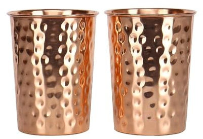 zig zag Set of 2 Hammered Pure Copper Cups – 300ml Ayurveda Water Glasses | Handcrafted Tumblers for Health Benefits | Drinking Copper Glass for Daily Use