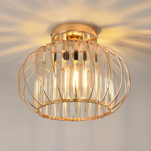 ANWIO Lampadario Cristallo Moderno E27, Plafoniera Camera da Letto Oro 1 Luce, Lampadario Soggiorno in Vetro, Plafoniera da Soffitto in Cristallo per Cucina, 28 CM (Senza Lampadine) Kitchen