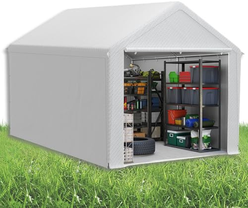 Suusolny Lagerzelt Gartenschuppen Gerätehäuser Winterfest Gerätezelt Carport mit Dach UV-beständig Pergola im Freien mit Abnehmbare Seitenwände Weidezelt Fahrradgarage Geräteschuppen - 3x4m - Weiß