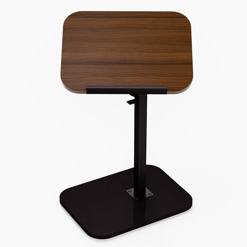 PzewMo Foldable End Table,17-31 Adjustable Height,Swivel and Turnable Desktop,TV Tray,Side Table for Small Spaces,Black Walnut (Black Walnut, 15.7 x 11.8)
