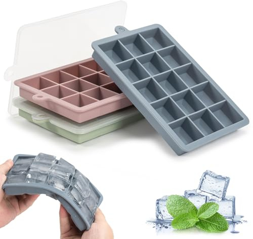MOLIMOLI Set di 3 Stampo per Cubetti di Ghiaccio con Coperchio in Silicone Senza BPA, Facile da Rilasciare, 45 Pezzi per Bevande, Whisky e Cocktail