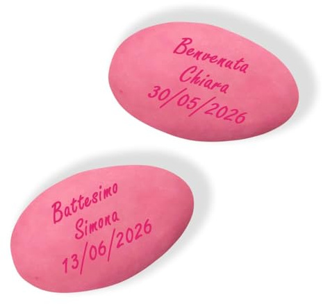 CandyFrizz Selection – Confetti Personalizzati con Scritta – Colori Celeste, Rosa e Bianco – Confetti al Cioccolato – Senza Glutine – 50 Pezzi – Ideali per Battesimi, Matrimoni e Eventi (ROSA)