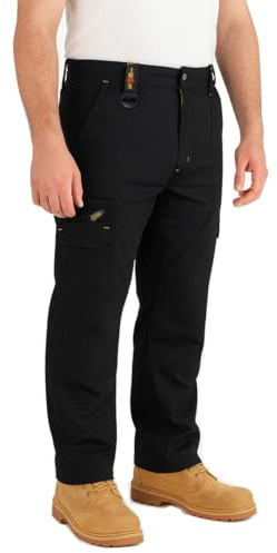 IBEX TR5 Men’s Cargo Work Trousers with Knee Pad Pockets - Heavy Duty Pants with Multi-Pocket, Elastic Waist, Twin Belt Loops & YKK Zip - Durable Workwear Combat Trousers, Black, 36W X 31L Regular