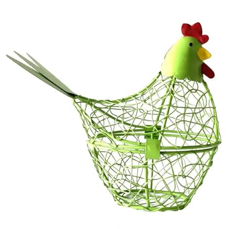Artículos for el hogar: cesta de alambre for guardar huevos en forma de gallina, estilo rústico, for la cocina y la decoración del hogar.(Light green)