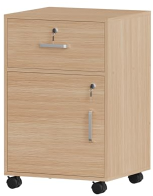 Redd Royal Mobile Lockable File Storage Cabinet with Drawers on Wheels Under Desk Wood Drawer Bedside Cabinet Pedestal for Unit Document Home Office Printer Stand (walnut#3)