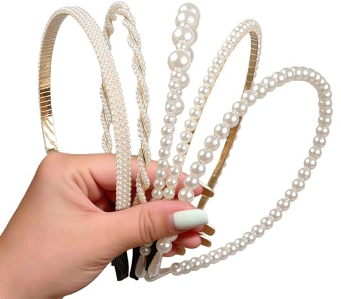 5 Stück rutschfeste Perlen-Stirnbänder, weiße Braut-Headbands für Hochzeiten, Perlen-Haaraccessoires für Mädchen