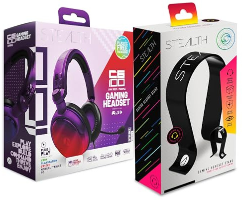 STEALTH C6-100 Red & Purple Strike Headset and Stand Bundle